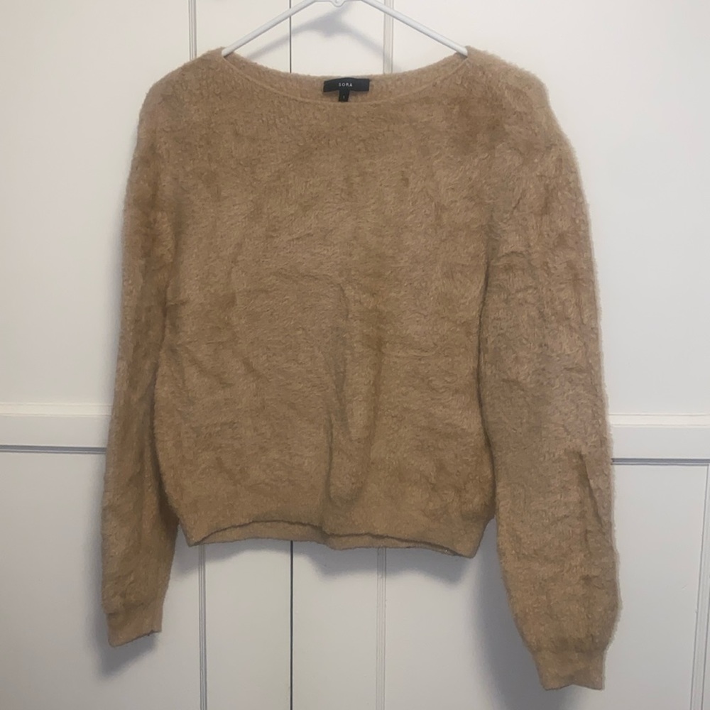 Sora Small Beige Fuzzy Pullover Sweater